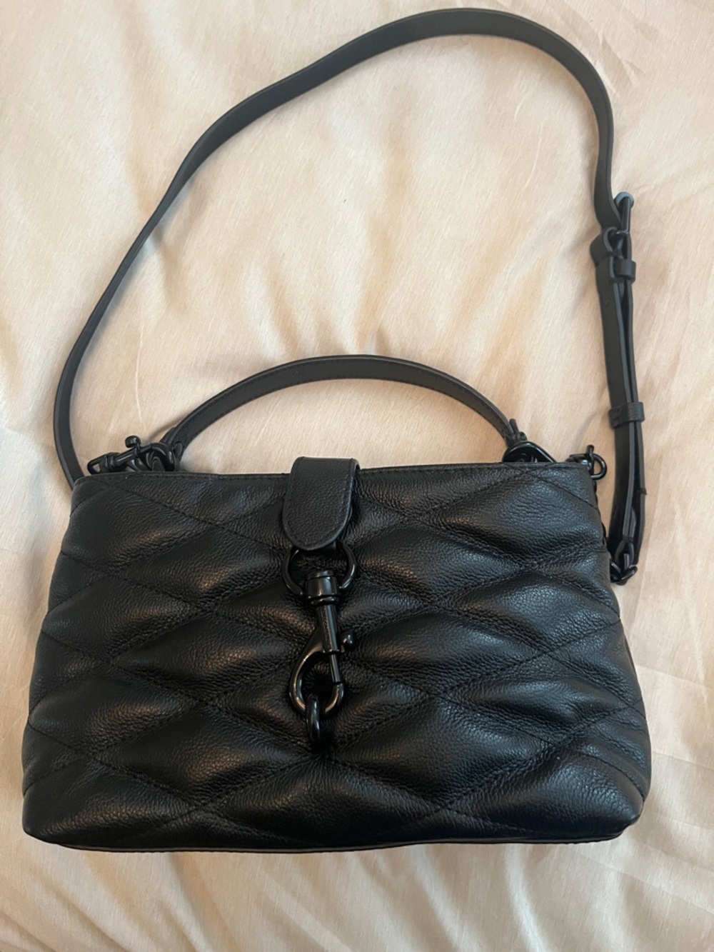 Rebecca Minkoff Black Edie Quilted Leather Top-Handle Crossbody Bag